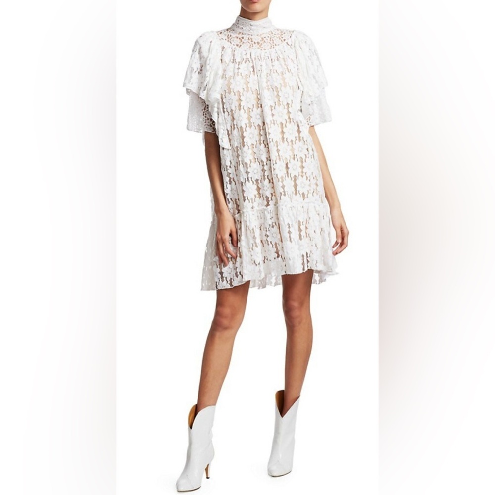 Isabel Marant Étoile Venus Lace Mini Dress White FR 34 Romantic Ruffle
